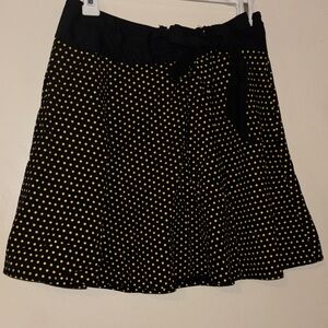 Beauty Fiend Black and Yellow Polka Dot A-Line Skirt, Black Bow, Pinup